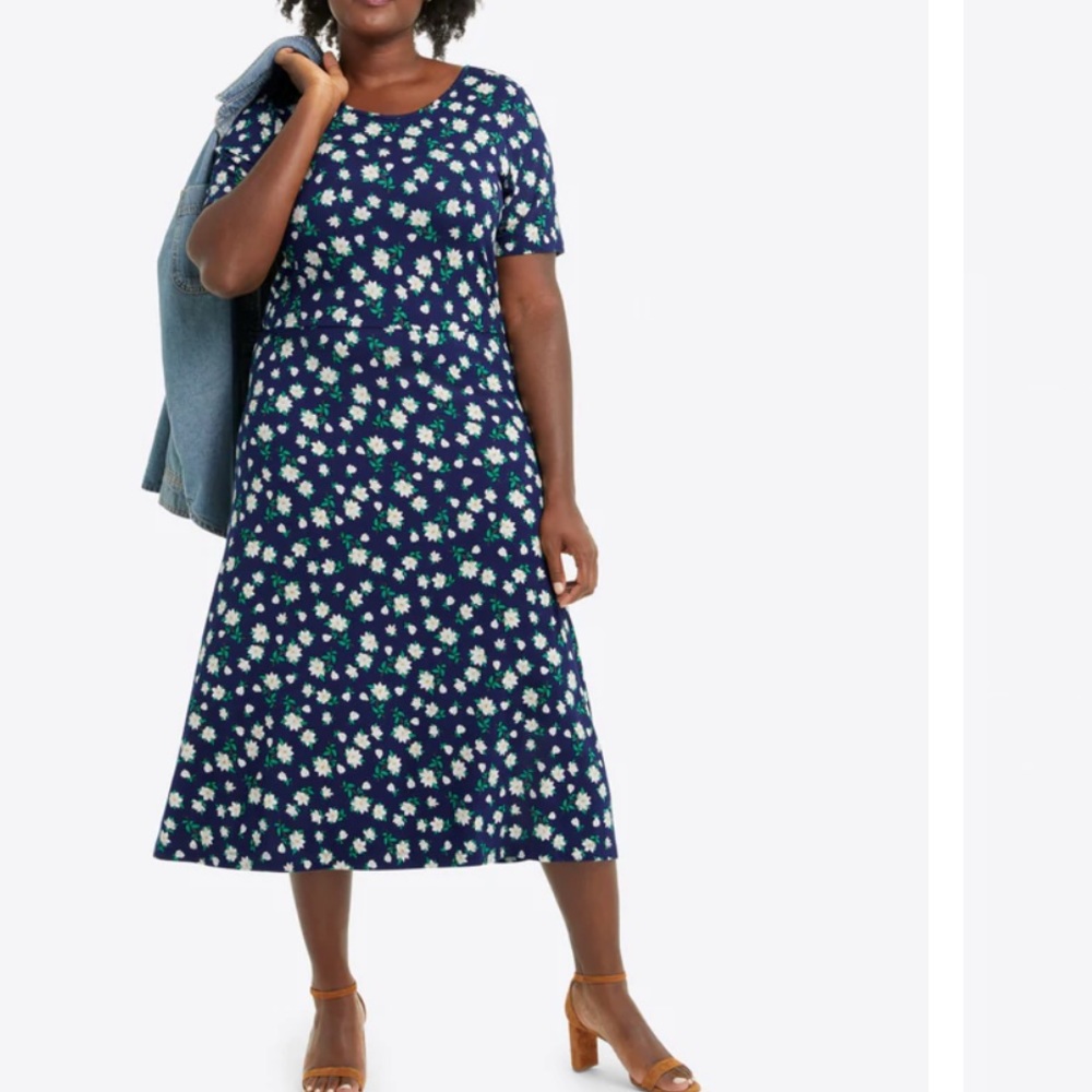 Draper James Tammy T-Shirt Dress Navy Magnolia Size Medium Floral